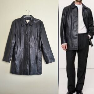 Merona L Black Leather Trench Coat